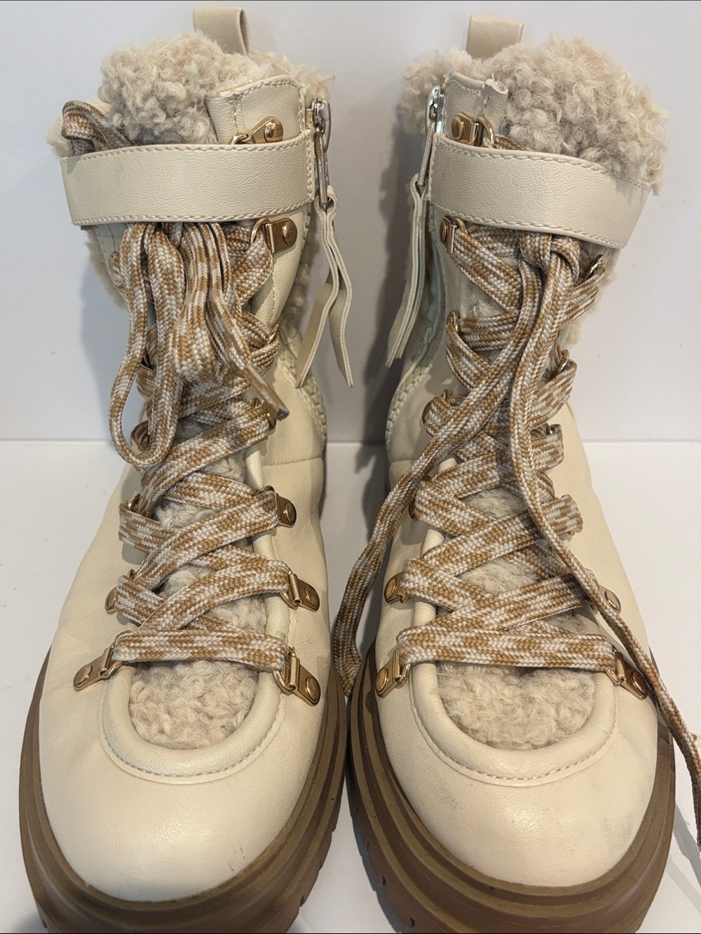 Circus by Sam Edelman Cream Lace-Up Sherpa Combat Boots sz 8.5